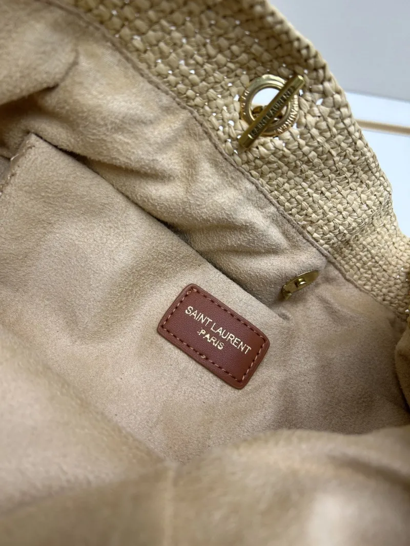 YSL Beige Straw Tote Shoulder Bag - Image 8