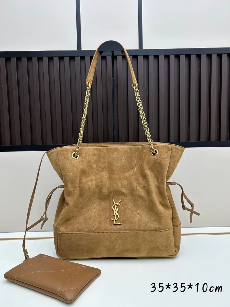 YSL Tan Suede Tote Bag with Pouch
