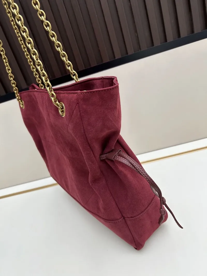 YSL Burgundy Suede Tote Bag with Small Pouch - Image 3