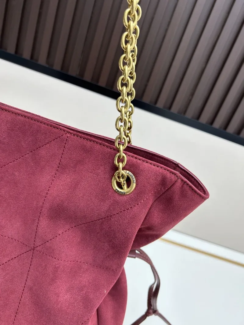 YSL Burgundy Suede Tote Bag with Small Pouch - Image 5