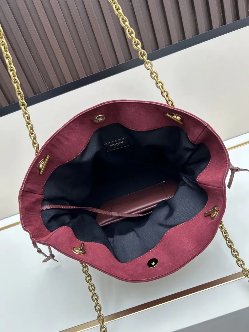YSL Burgundy Suede Tote Bag with Small Pouch - Image 6