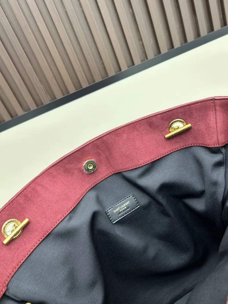 YSL Burgundy Suede Tote Bag with Small Pouch - Image 7