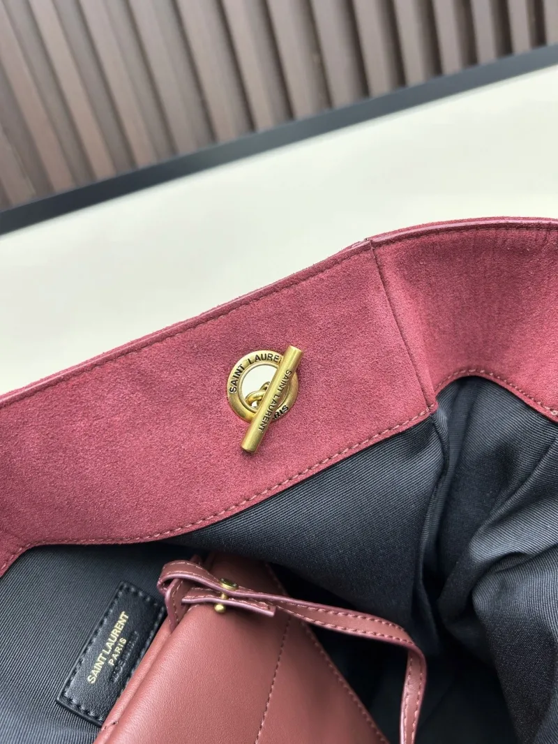 YSL Burgundy Suede Tote Bag with Small Pouch - Image 8