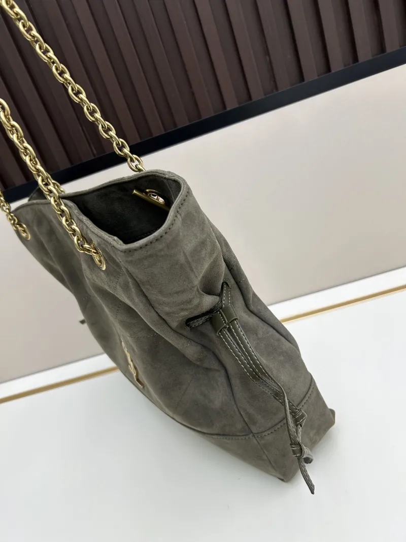 YSL Olive Green Suede Chain Tote Bag 35x35x10cm - Image 3