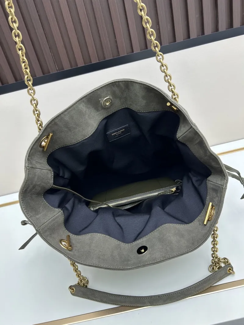 YSL Olive Green Suede Chain Tote Bag 35x35x10cm - Image 7