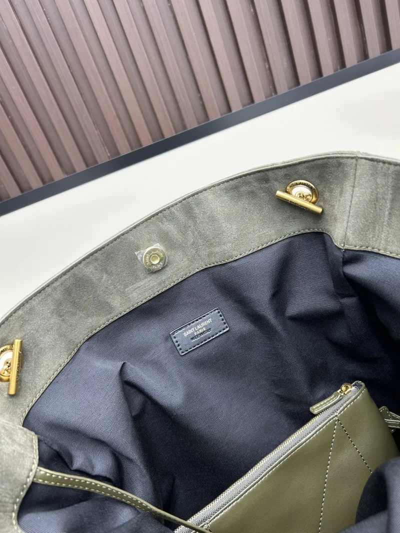 YSL Olive Green Suede Chain Tote Bag 35x35x10cm - Image 8
