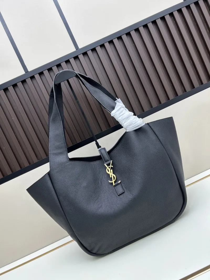 YSL Black Leather Shoulder Tote Bag