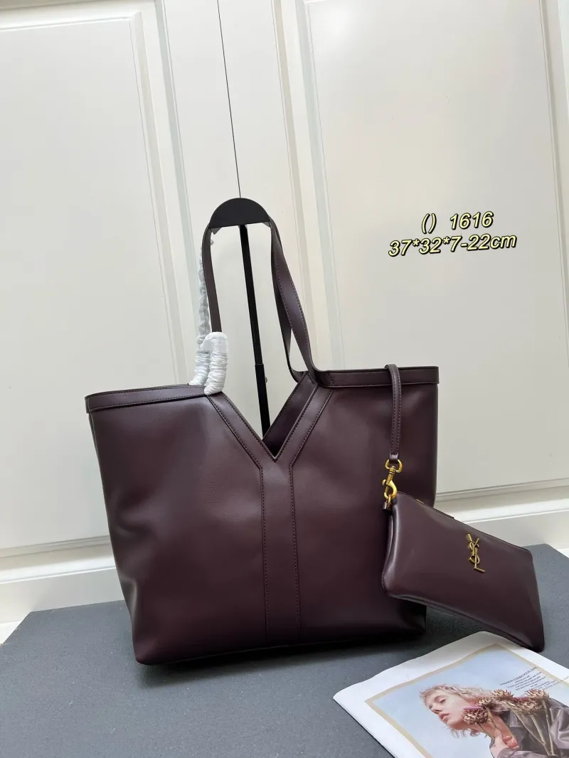 Alternative view of YSL Dark Brown Leather Tote Bag with Pouch Model 1616