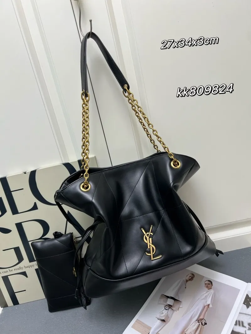 YSL Black Leather Tote Bag with Pouch kk809824