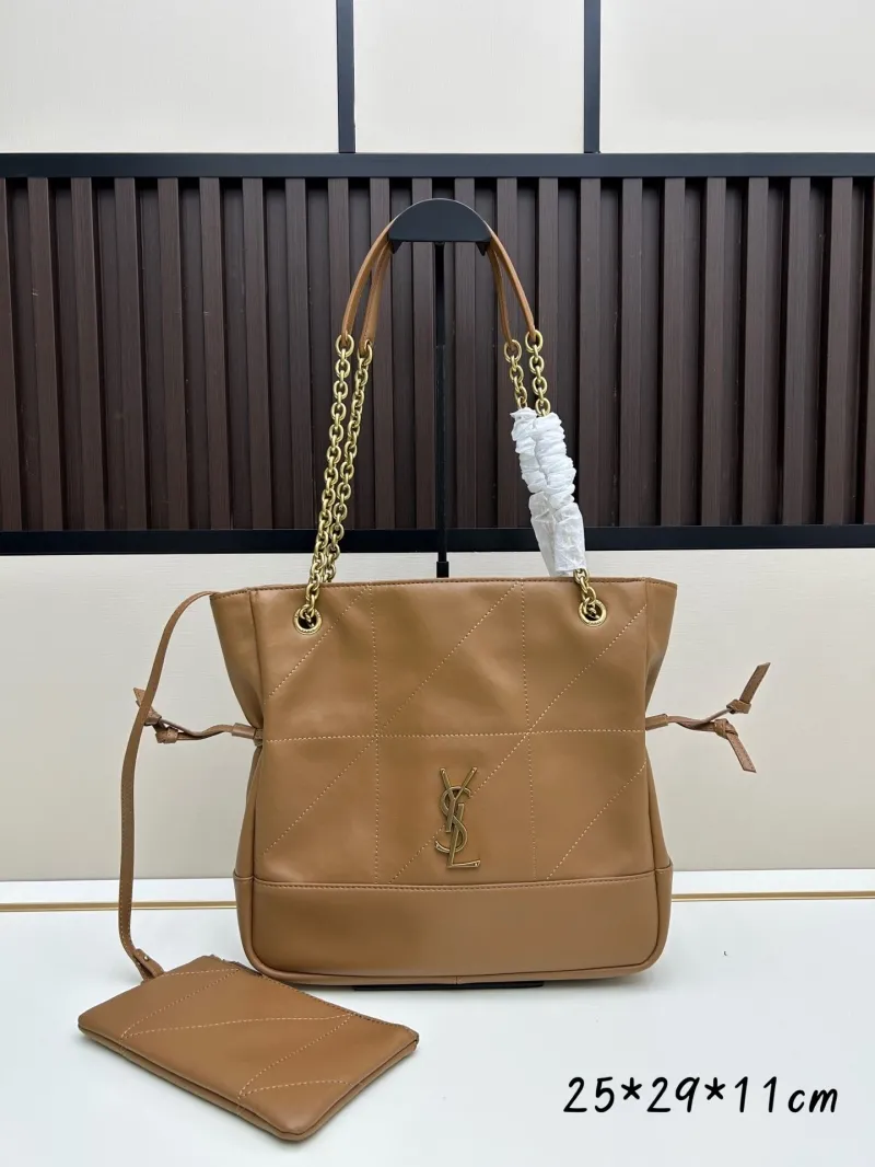 YSL Brown Leather Tote Bag with Mini Pouch