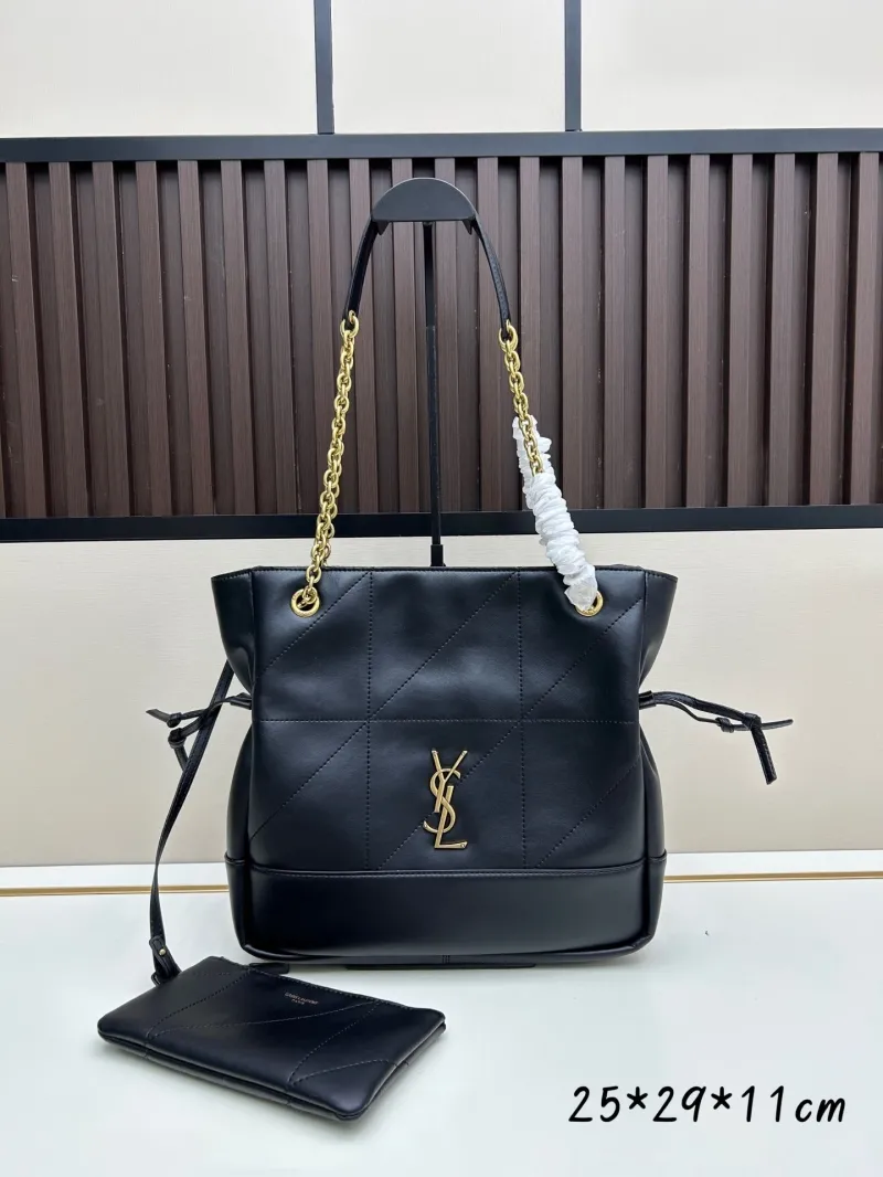 YSL Black Leather Tote Bag with Small Pouch