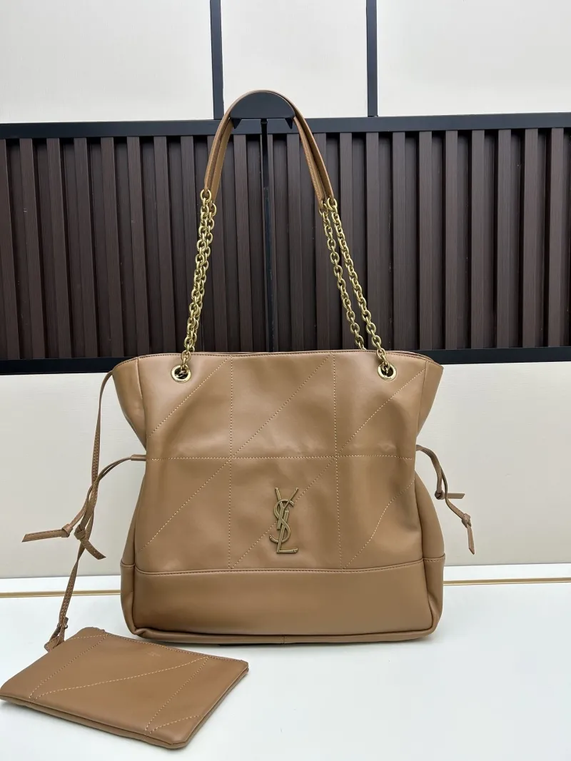 YSL Brown Leather Tote Bag 52 with Pouch