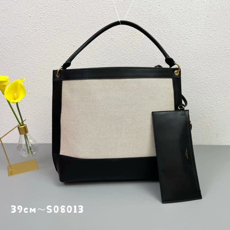 Alternative view of Saint Laurent Black Beige Canvas Tote Bag 39cm with Pouch S08013