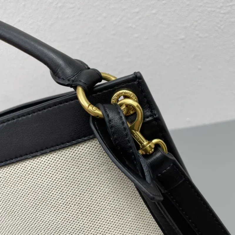 Saint Laurent Black Beige Canvas Tote Bag 39cm with Pouch S08013 - Image 5
