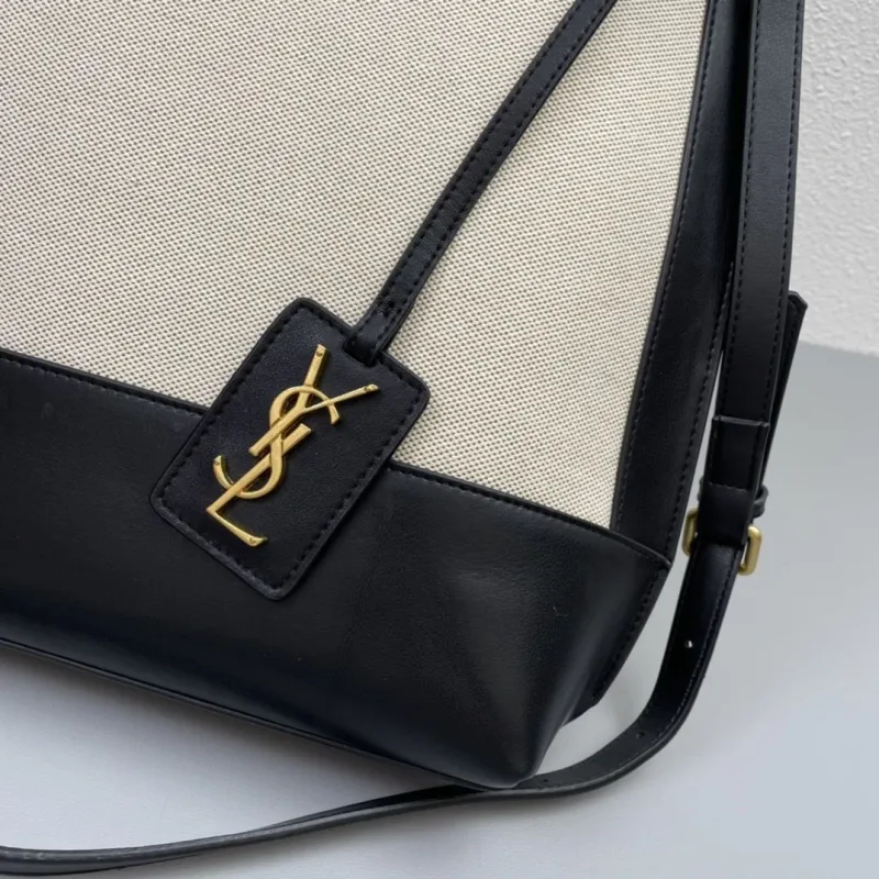 Saint Laurent Black Beige Canvas Tote Bag 39cm with Pouch S08013 - Image 6