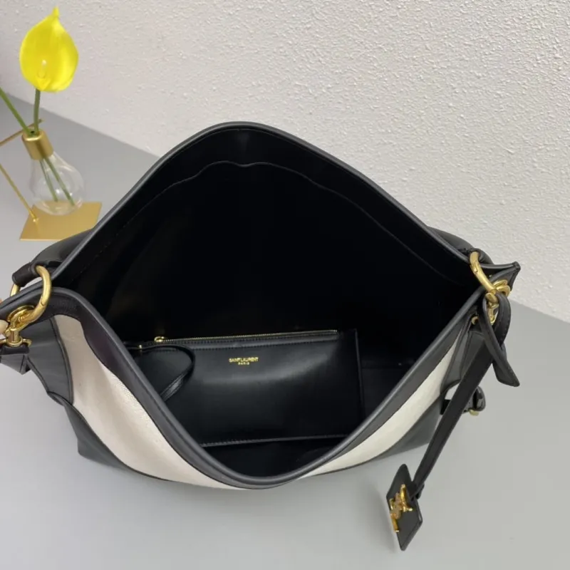 Saint Laurent Black Beige Canvas Tote Bag 39cm with Pouch S08013 - Image 8