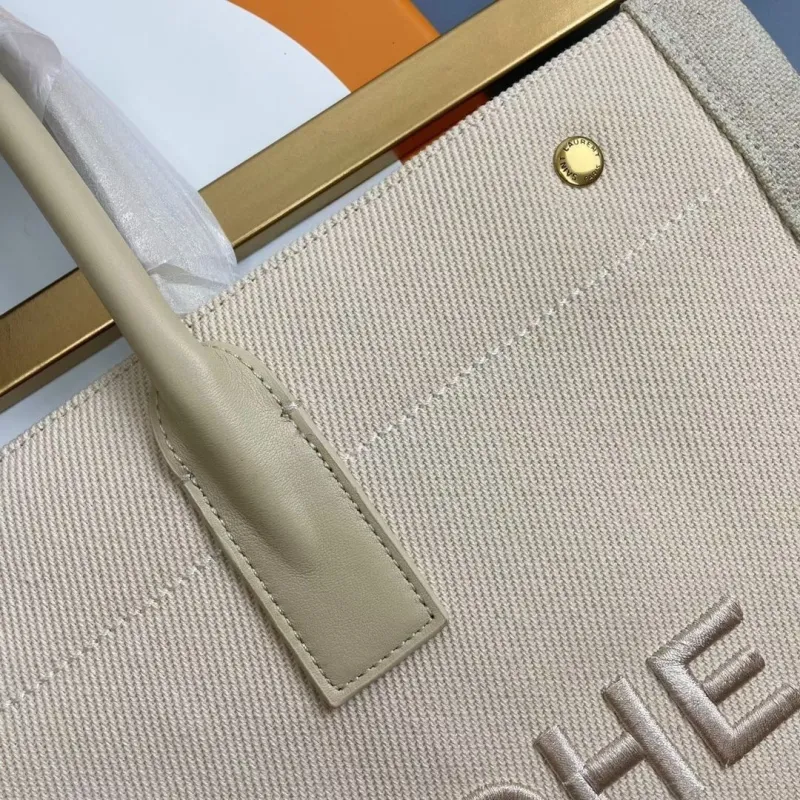 Saint Laurent Rive Gauche Beige Canvas Tote Bag - Image 3