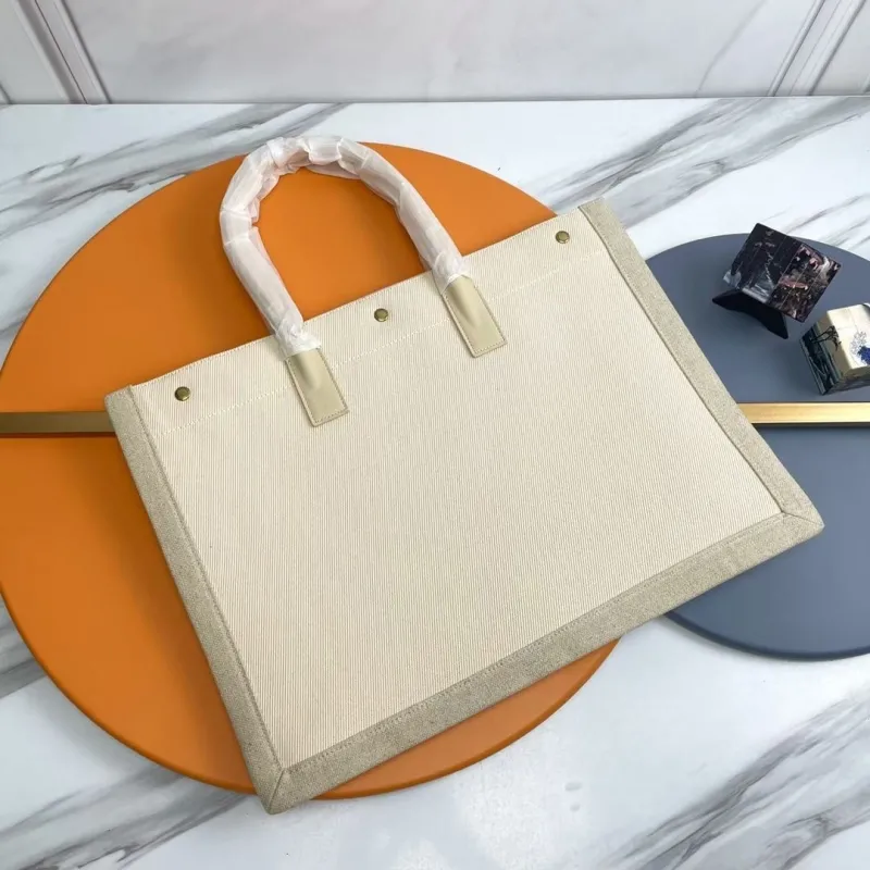 Saint Laurent Rive Gauche Beige Canvas Tote Bag - Image 6
