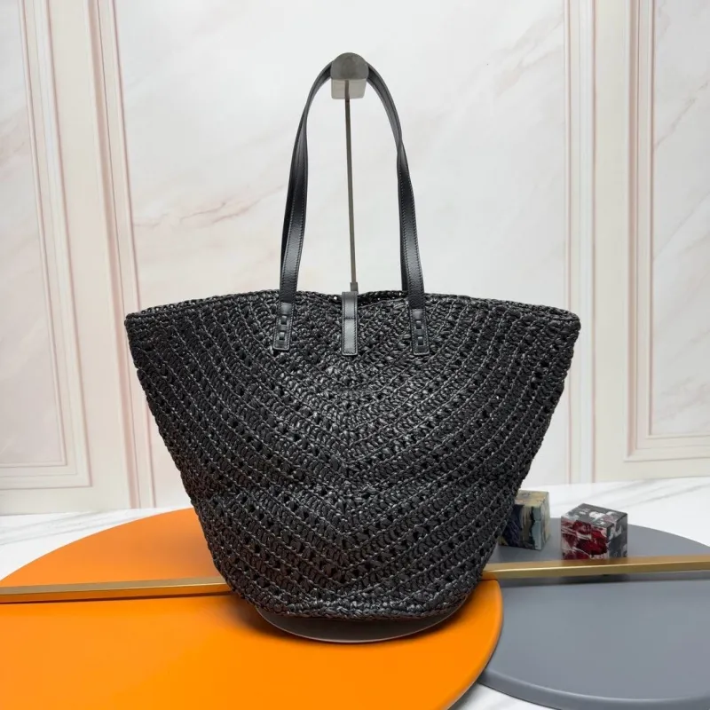 YSL Black Straw Tote Bag - Image 3