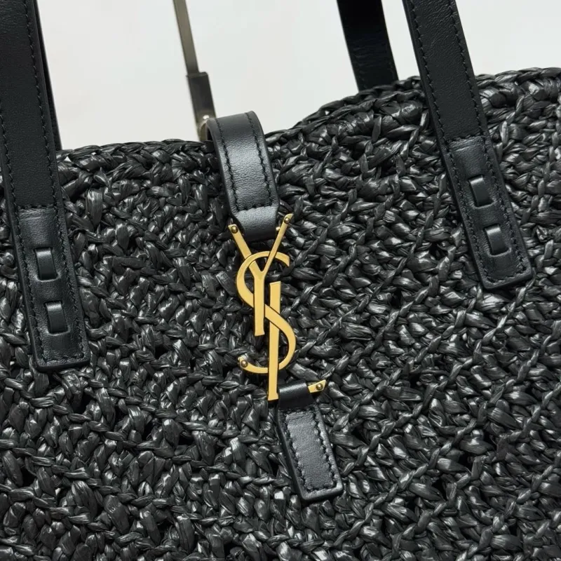 YSL Black Straw Tote Bag - Image 4