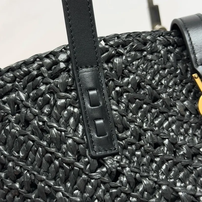YSL Black Straw Tote Bag - Image 5