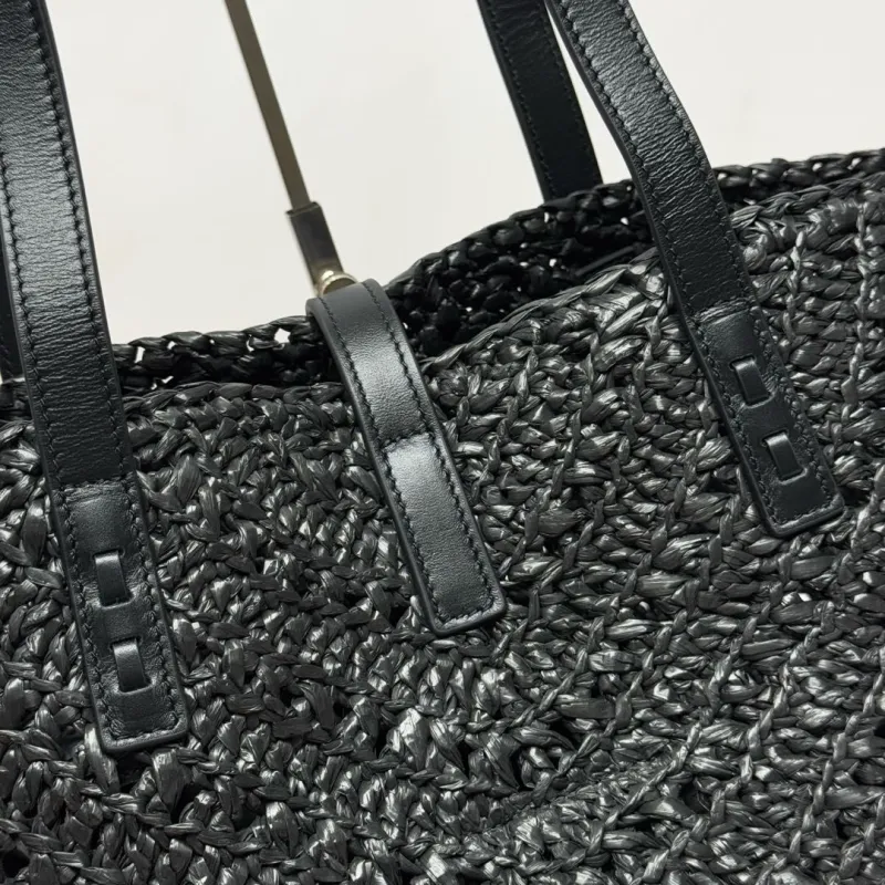 YSL Black Straw Tote Bag - Image 6