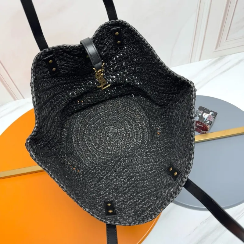 YSL Black Straw Tote Bag - Image 9