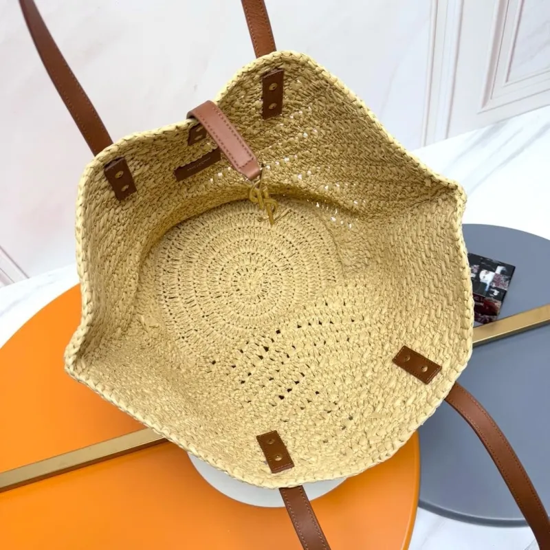 YSL Straw Tote Bag 77 Beige - Image 9