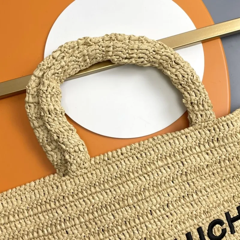 Saint Laurent Rive Gauche Beige Straw Tote Bag - Image 3