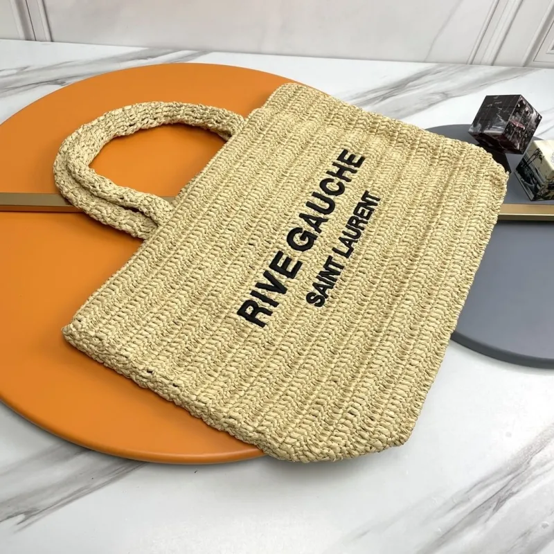 Saint Laurent Rive Gauche Beige Straw Tote Bag - Image 4