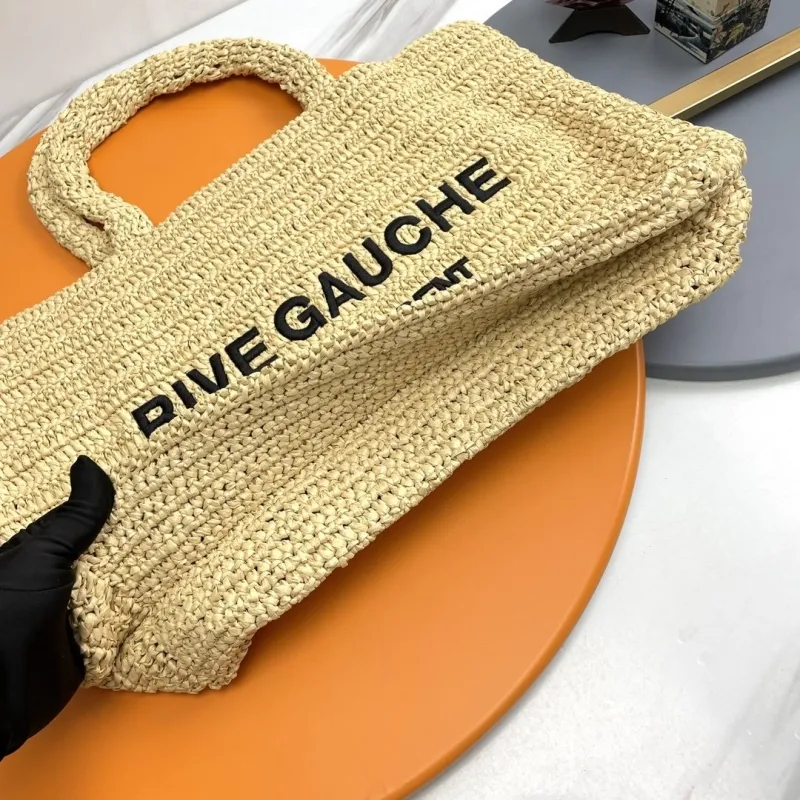 Saint Laurent Rive Gauche Beige Straw Tote Bag - Image 5