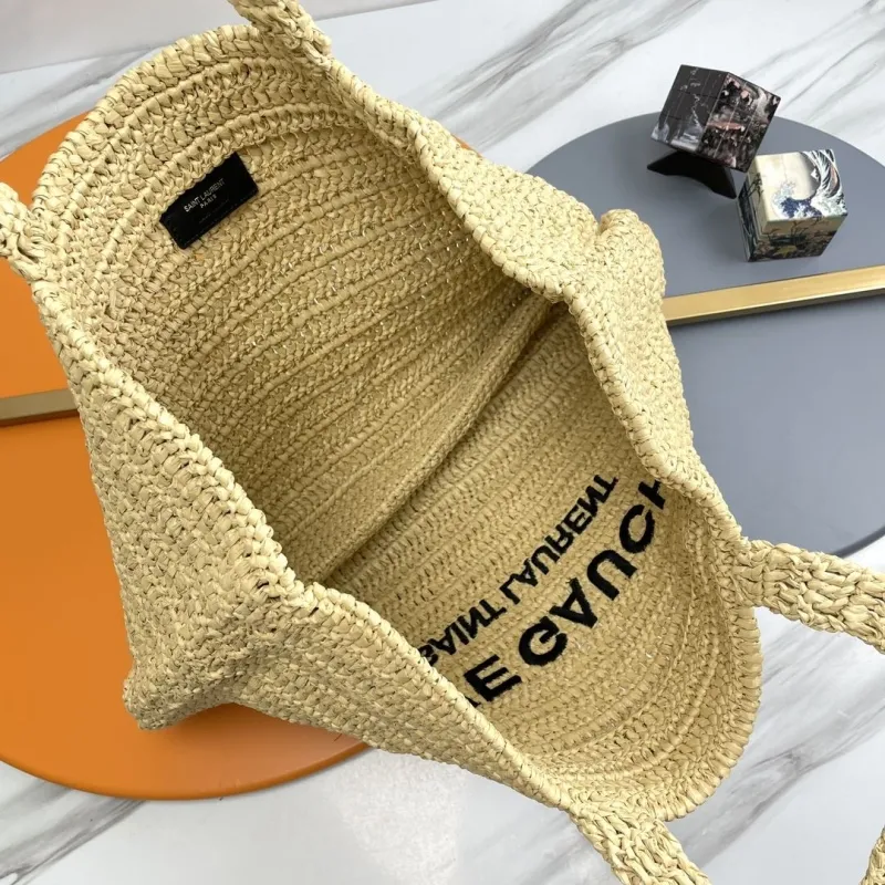 Saint Laurent Rive Gauche Beige Straw Tote Bag - Image 9