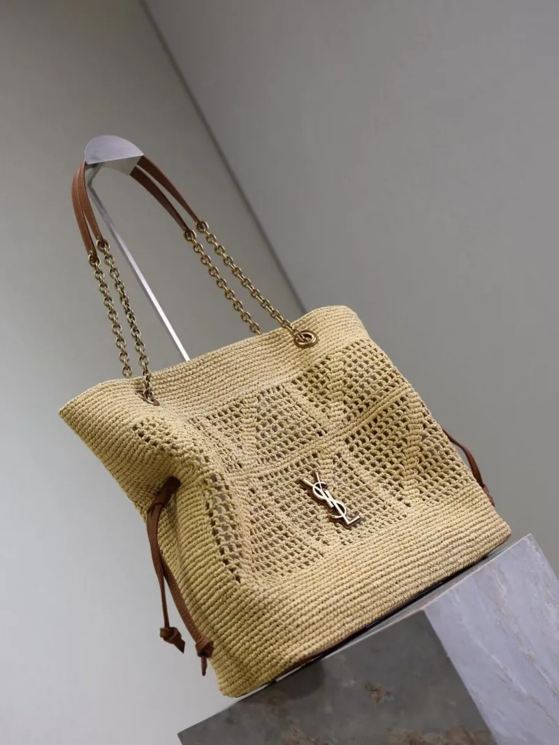 YSL Beige Raffia Tote Bag 82 - Image 4