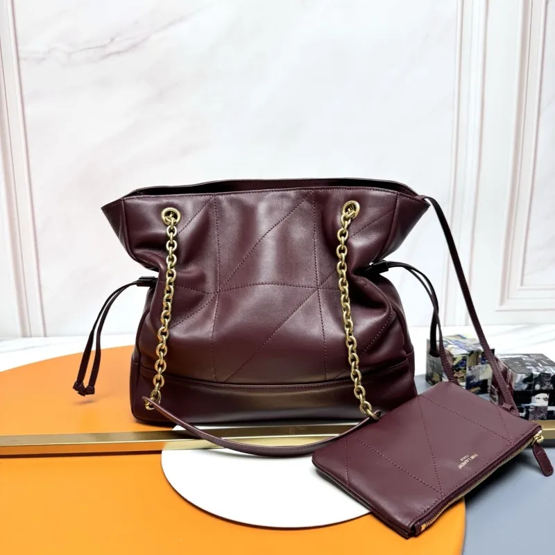 YSL Burgundy Leather Tote Bag with Pouch - Image 3