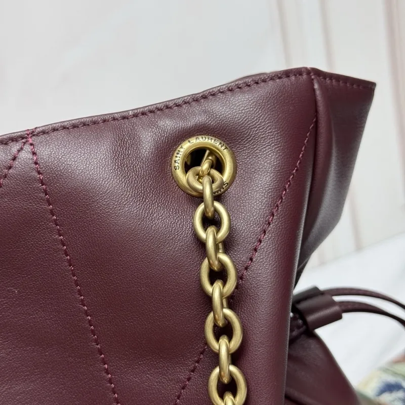 YSL Burgundy Leather Tote Bag with Pouch - Image 5