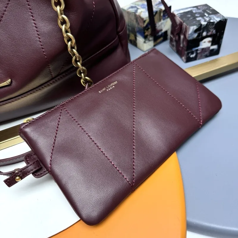 YSL Burgundy Leather Tote Bag with Pouch - Image 6