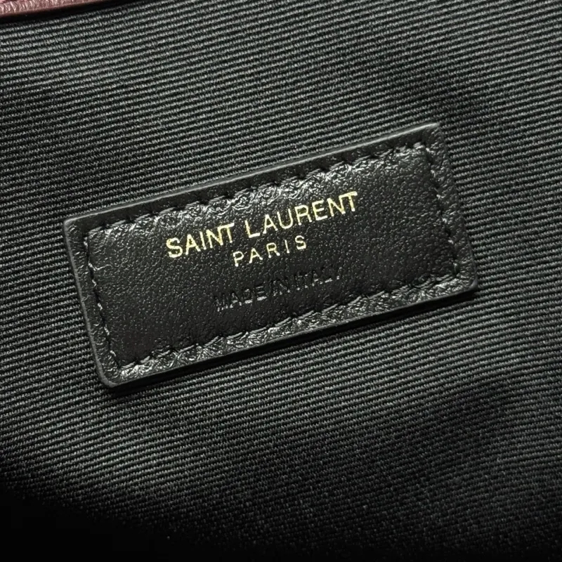 YSL Burgundy Leather Tote Bag with Pouch - Image 8