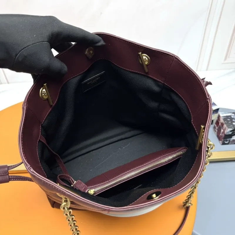 YSL Burgundy Leather Tote Bag with Pouch - Image 9