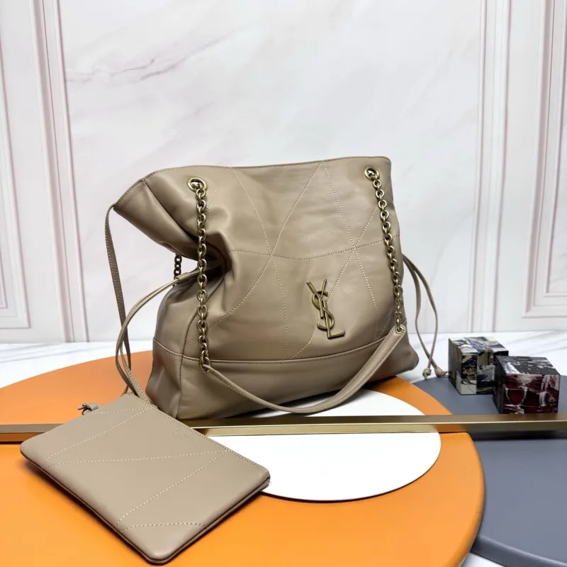 YSL Beige Tote Bag with Pouch - Image 3