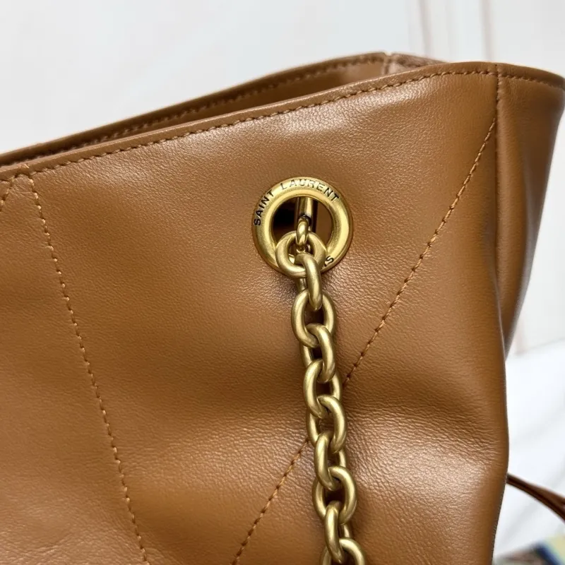 YSL Brown Leather Tote Bag with Small Pouch - Image 5