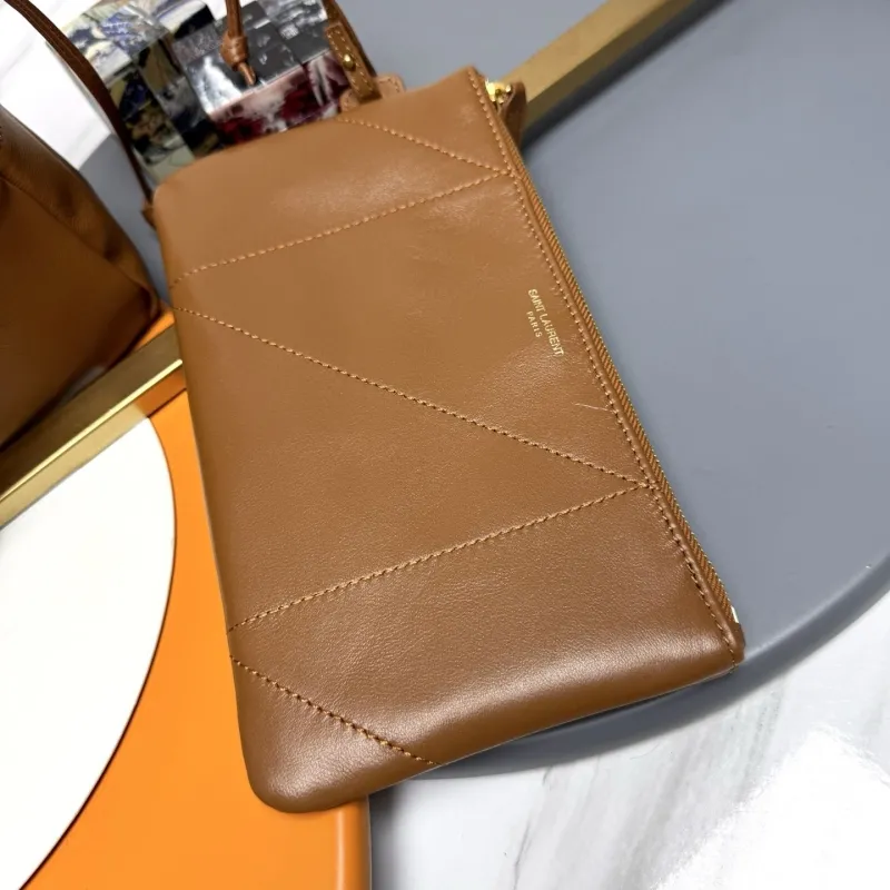YSL Brown Leather Tote Bag with Small Pouch - Image 6