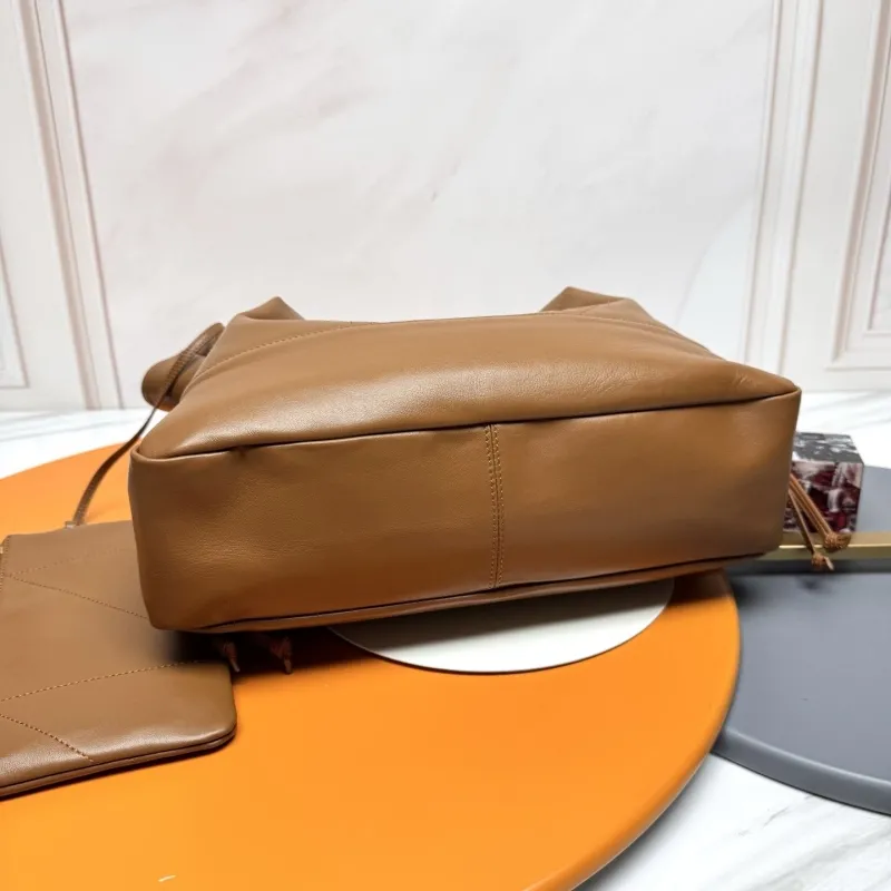 YSL Brown Leather Tote Bag with Small Pouch - Image 7