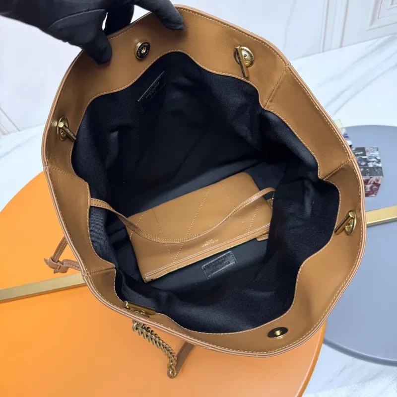 YSL Brown Leather Tote Bag with Small Pouch - Image 9