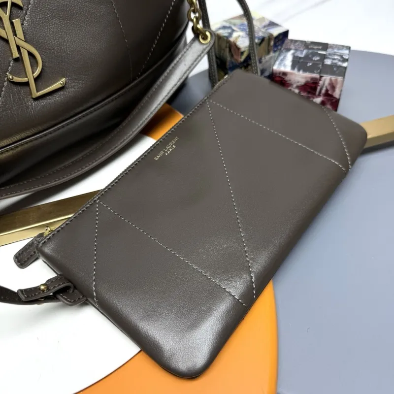 YSL Dark Brown Leather Tote Bag with Small Pouch - Image 4
