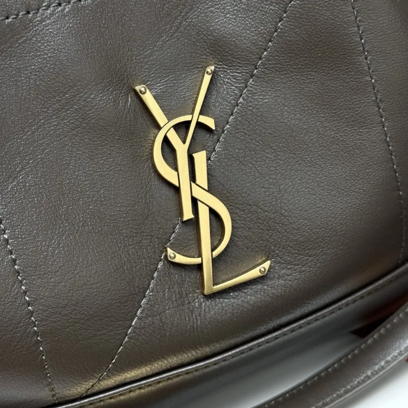 YSL Dark Brown Leather Tote Bag with Small Pouch - Image 5
