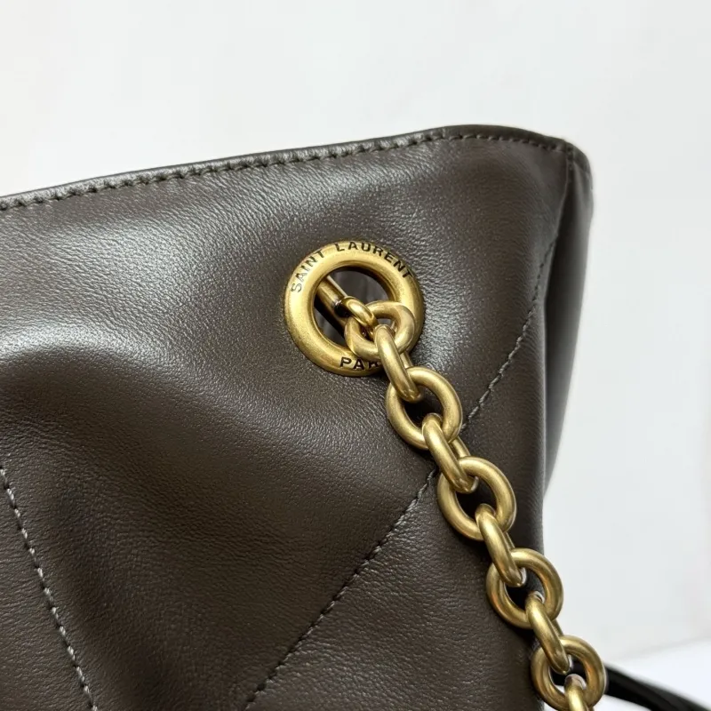 YSL Dark Brown Leather Tote Bag with Small Pouch - Image 6