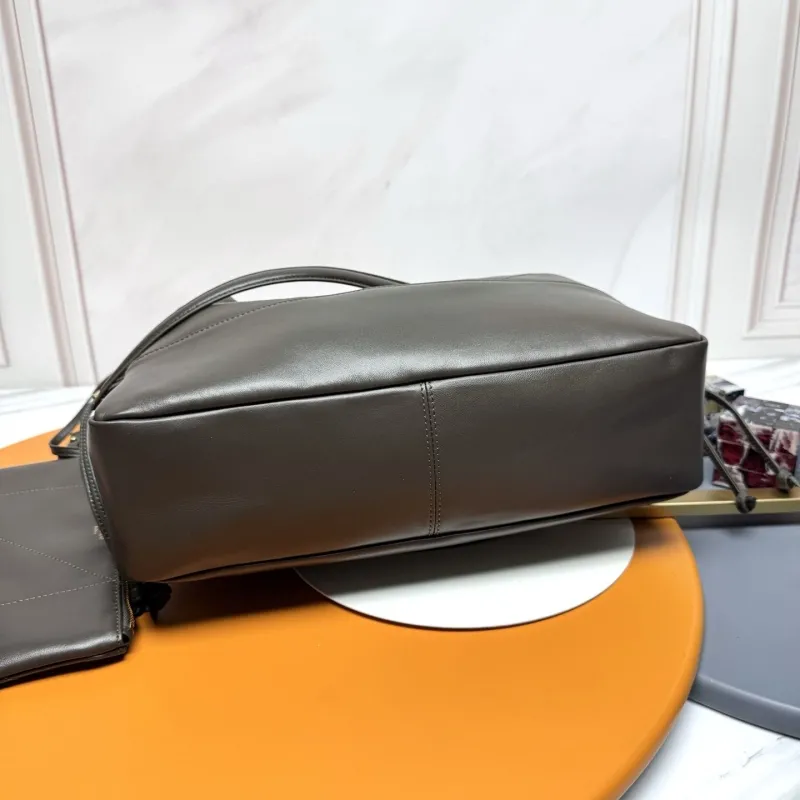 YSL Dark Brown Leather Tote Bag with Small Pouch - Image 7