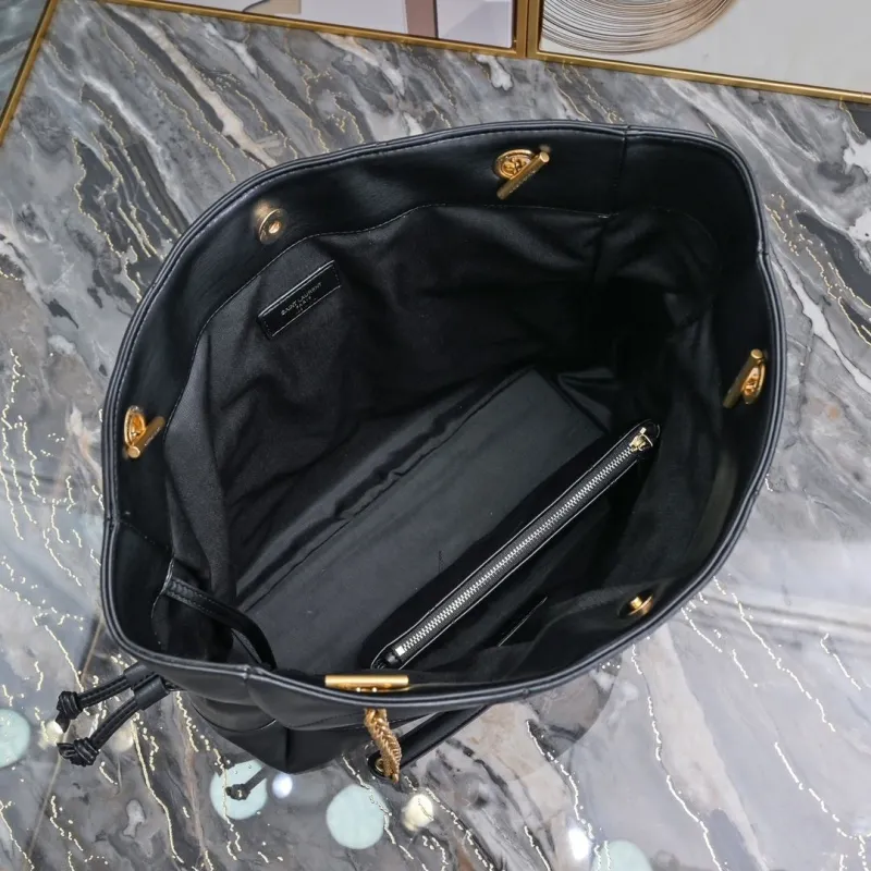 YSL Black Leather Tote Bag with Pouch - Image 9