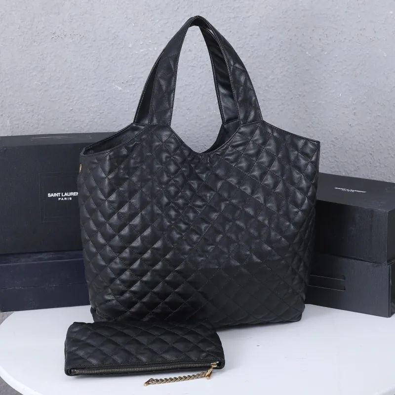 YSL Black Quilted Tote Bag with Pouch - Image 4