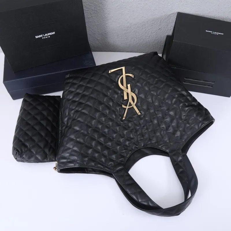 YSL Black Quilted Tote Bag with Pouch - Image 5